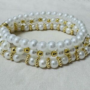 Elegant White and Gold Pearl Bracelet “Bridal Set”